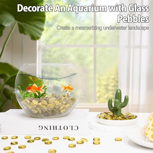Glass Marbles, 0.97 LB Transparent and Smooth Flat Glass Beads for Vases, Mosaic Gem Pebbles for Aquarium Decor, Floral Arrangements, Mancala Stones, Vase Filler and Crafts, Yellow - color: Yellow