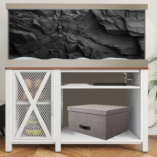 Stone Aquarium Background, Underwater Black Rock Fish Tank Background Rocky Terrarium Background, Polyester Background with 6 EVA Double-Sided Tapes 48x24 inches/120x60cm - color: Stone, size: 48"L x 24"W