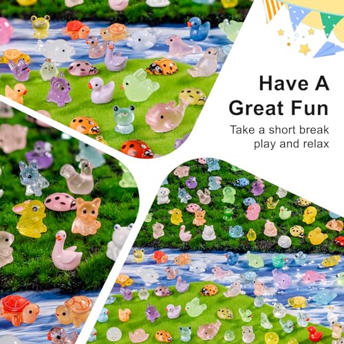 200 pcs Luminous Mini Resin Animals Many Styles Variety Tiny Animals Figures Miniature Little Small Animal Figurines Bulk for Micro Fairy Garden Landscape Accessories Hide Crafts Decor Aquarium