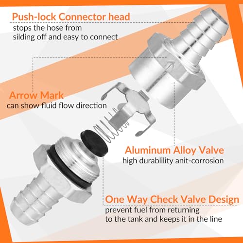 4 Pcs 1/4'' 5/16'' 3/8'' 1/2'' Fuel Non Return Inline One Way Check Valve for Fuel Line Oil Petrol Diesel Gasoline Water Aluminium Alloy Silver, 6 mm 8 mm 10 mm 12 mm - color: Silver