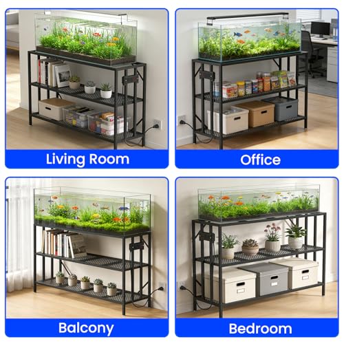 55-75 Gallon Aquarium Stand with Built-in Power Outlet, Heavy Duty 3 Tier Fish Tank Stand with Adjustable Storage Shelf, Metal Frame Holds 1000 LBS, Stable Anti-Slip Design (75-55 Gallon with Power Outlets)