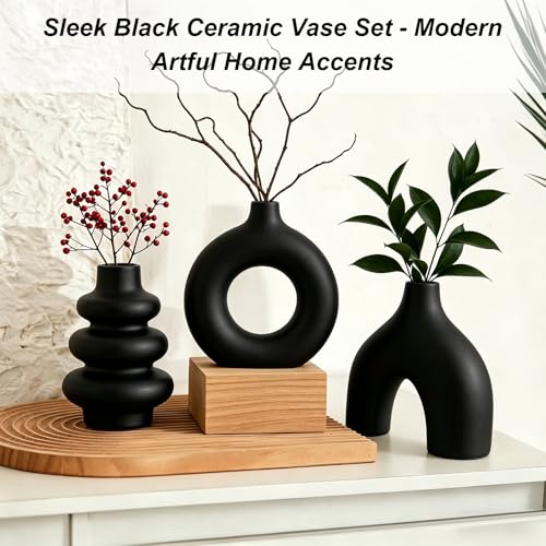 Upgraded Ceramic Vases Set for Home Decor, 3 Piece Modern Neutral Room Decor Desk Vase Bedroom Decor Flower Vase for Table Shelf Office Kitchen, Happy Birthday Gifts for Women Mom Men (Mix-3Pcs) - color: Mix-3pcs