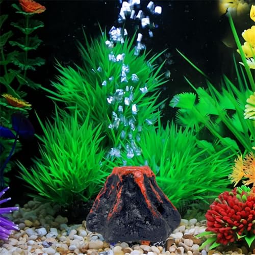 Cute Aquarium Volcano Air Bubbler with Air Bubble Stone , Realistic Fish Tank Volcano Decor for Increase Oxygen, Cute Air Bubble Maker for Small Big Fish Tank Betta Aquarium Scenery (Brown Volcano) - color: Brown Volcano