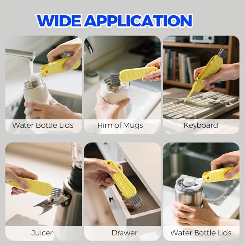 6 Pack Holikme 4 in 1 Cup Lid Cleaning Brush Set with 3 Straws, Multifunctional Bottle Brush, Silicone Cup Lid Gap Cleaner, Durable Bristle Crevice Cleaning Brush, Yellow - color: Yellow