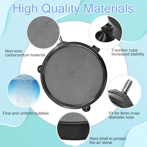 kathson 8 Inch Aquarium Air Stone Hydroponics Fish Tank Air Stone Disc Aerator Bubble Diffuser with Suction Cups Air Pump Round Dissolved Oxygen Airstone Decoration for Pond Dwc Circulation - size: 8 Inch / 1 PCS