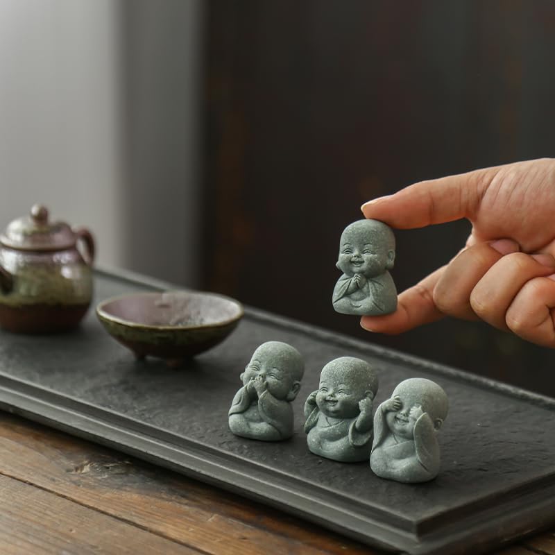 4-in-1 Mini Buddha Statue Set - See/Hear/Speak/Think No Evil, Zen Feng Shui Decor for Home, Aquarium, Garden, Office - Spiritual Resin Figurines with Blessing Amulet (Mini Buddha Statue) - color: Mini Buddha Statue