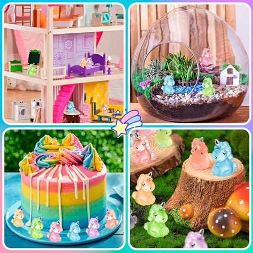 HFAYDZSW 120Pcs Luminous Mini Resin Unicorn, Miniature Unicorn Figurines, Glow in The Dark Tiny Unicorns Ornament for Garden Landscape Aquarium Dollhouse Birthday Party Room Crafts Decor