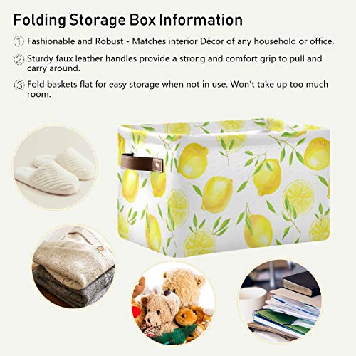 Fresh Lemons Pattern Rectangle Storage Bin, 15 x 11 x 9.5 in, Collapsible Organizer Storage Basket for Home Décor - color: Fresh Lemons Pattern, size: 1 PCS