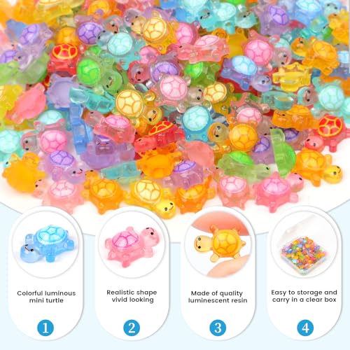 200pcs Mini Resin Turtles Luminous Tiny Turtle for Crafts Dollhouse Miniatures Mini Resin Things Animals for Fairy Garden Micro Landscaping Decoration Home Decor, 10 Colors(0.31 * 0.47inch，Medium) - color: 200pcs Mini Resin Turtles( 0.31 * 0.47inch)