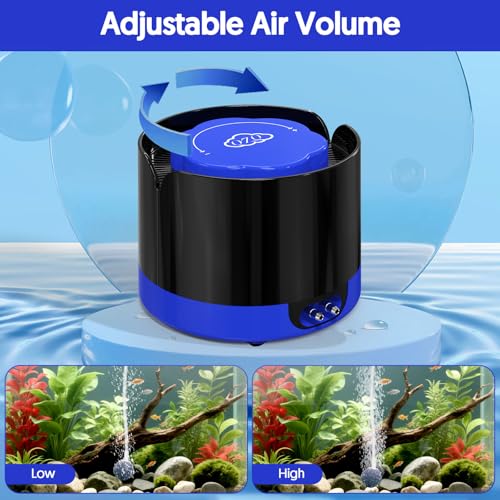 QZQ Aquarium Air Pump, Quiet Fish Tank Air Pump with Dual Outlets, 3W/5W Powerful Adjustable Oxygen Pump with Accessories, Aquarium Bubbler Aerator for Fish Tank Up to 120 Gallon (5W) - style: 5W(127GPH)
