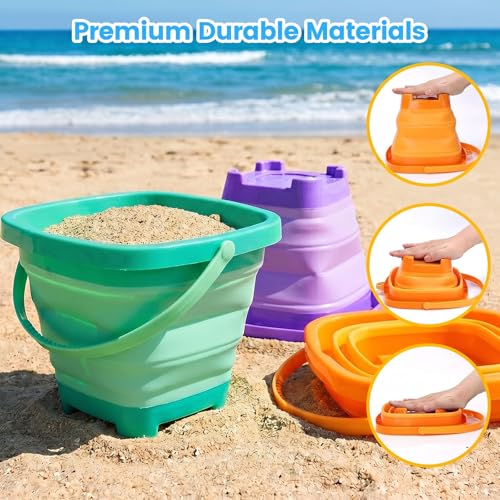 Shindel 3Set Collapsible Beach Buckets, Foldable Sand Toys, for Kids Toddlers Outdoor Activities, Beach Fun Summer Vacation, Camping Gear, Travelling - color: Mix 2