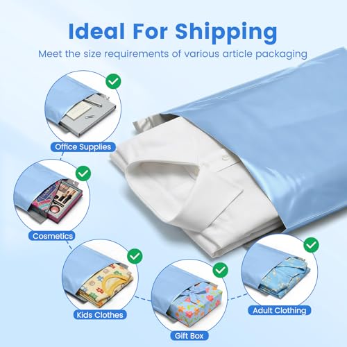Metronic Poly Mailers 12x15.5 100 Pack, Medium Size Shipping Bags for Clothing, Strong Self-Seal Mailers Poly Bags Shipping Envelopes, Thick Mailing Bags Package Bags for Small Business, Light Blue - color: Light Blue, size: 12x15.5 100PC