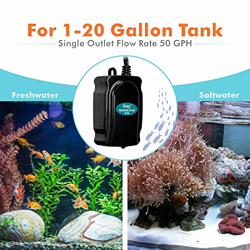 hygger Mini Aquarium Air Pump Kit Small Fish Tank Air Pump 1W for 2-20 Gallon Fish Bowl with Air Tube Air Bubbler Stone Check Valve