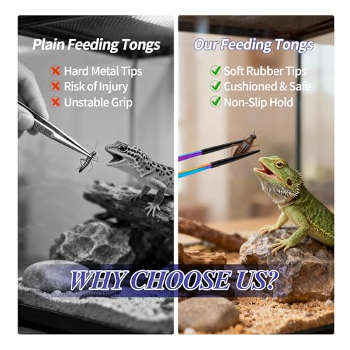 2PCS Reptile Feeding Tongs,10.6" Extra Long Stainless Steel Tweezers with Rubber Tips, Bearded Dragon Lizards Aquarium Straight and Curved Tweezers for Snake Feeding, Terrarium, Aquarium(Colorful) - color: Colorful
