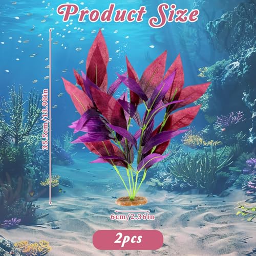 2 Pcs Silk Fish Tank Plants, Silk Plants for Fish Tank 14 Inch Aquarium Plant for Aquarium Goldfish Turtle Tanks Decorations Purple