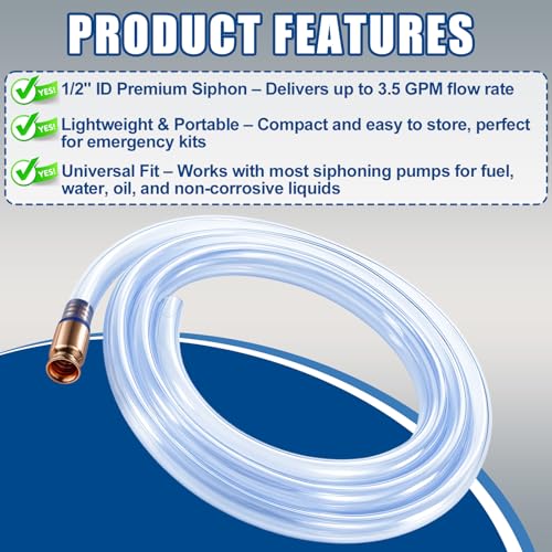 Wadoy Gas Siphon Hose Pump, Shaker Siphon for Gasoline/Fuel/Water Transfer, Safety Self Priming Hose 1/2" Valve (2 pcak) - size: 2 Pack 6FT