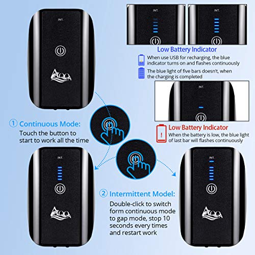 AQQA Aquarium Air Pump Battery Rechargeable Fish Air Pumps Portable Bubbles Oxygen Pump Aquarium Aerator Fresh & Saltwater Aquariums Air Pumps with Air Stone, Tubes, USB Cable (5W for 1-160Gal Tank) - size: 5W for 1-160Gal tank