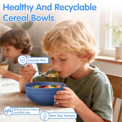 Quatish 10 PCS Unbreakable Cereal Bowls,Dishwasher & Microwave Safe Wheat Straw Bowls, Easy-to-Clean Lightweight Desserts & Soup Bowl, Portable for Picnics ，Snack Plastic Bowls Set，Blue - color: Blue