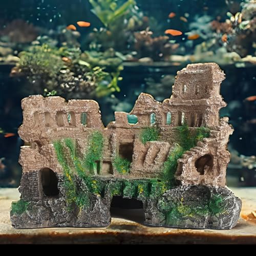 Large Antique Roman Column Ruins Castle Aquarium Decor - Fish Tank Cave Hideout Decorations, Resin European Castle Ornament Safe for Freshwater & Saltwater Tanks - color: Roman Column Ruins