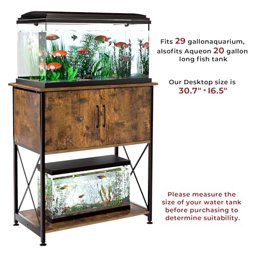 Herture 20-29 Gallon Aquarium Stand Metal Frame Fish Tank Stand with Cabinet Storage, for 20 Gallon Long Aquarium,30.7" L*16.5" W Tabletop,330LBS Capacity Rustic Brown and Black PG01YGN - color: Rustic Brown, size: 20-29 Gallon