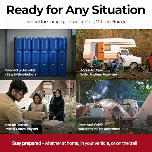 Legacy Food Storage Emergency Water Storage Containers, Long Term 5 Gallon Water Tank - 6 Stackable Food Grade Tanks Included, for Camping, Prepping, Survival - 30 Gallon Total Capacity - size: 6 Tanks (30 Gallons), style: Without Water Treatment