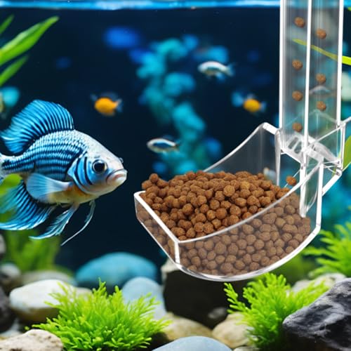 Aquarium Shrimp Feeder Tube and Dish Set, Adjustable 7.09 to 14.96 in, Clear PC Feeding Station with Floating Ring, Suction Cups and Hook (Fits Glass up to 0.59 in/15 mm), Includes Brush and Spoon