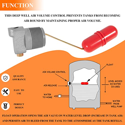 Replace for F93B-1C Air Volume Controls for Deep Wells, Water Tank System 1-1/4 in MNPT, 1/4 in PTF SAE