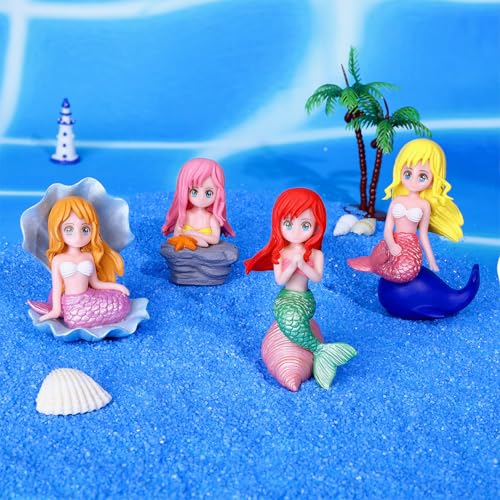 4pcs Miniature Mermaid Figurines, Mini Mermaid for Fairy Garden Accessories, Fish Tank Aquarium Decor, Cake Topper, Wedding Party Supplies, Ocean Animal Theme Decor, DIY Desk Micro Landscape - style: Mermaid