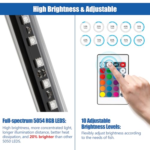 LED Aquarium Light with IP68 Waterproof and Memory Function Submersible Fish Tank Light with Remote and 16 Colors 7.5 Inches Brightness Adjustable Underwater Light Bar for Fish Tank Aquarium - size: 7.5 inch (With Remote Control)