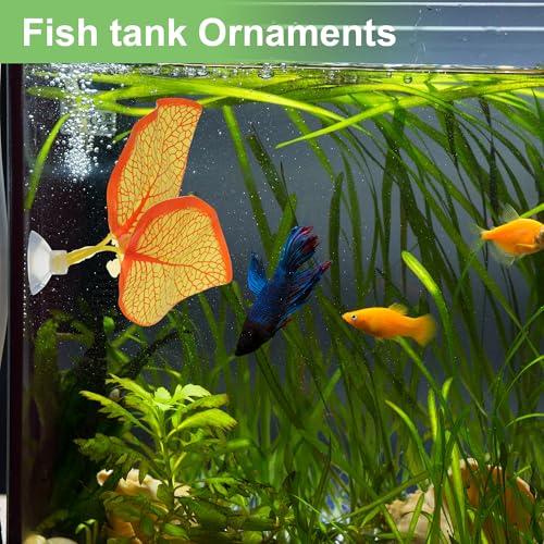 Betta Fish Leaf, Natural Habitat Simulation for Betta Spawnings Grounds, Betta Spawnings Leaves, Resting Bed, Double Leaves, Orange Yellow