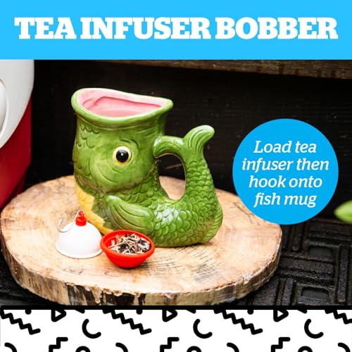 BigMouth Fish Mug with Tea Infuser Bobber, Novelty Fishing Gift for Men Dad Him Grandpa Fishermen, Durable Ceramic - size: 5.1 Ounces