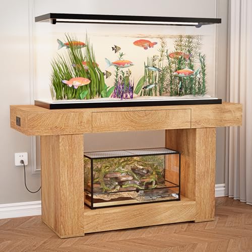 55–75/90 Gallon Aquarium Stand, 48 Inch Fish Tank Stand with Power Outlets & USB Ports, Heavy Duty Double Aquarium Stand for Turtle Reptile Terrarium, Farmhouse Tank Stand, Natural Wood - color: Natural