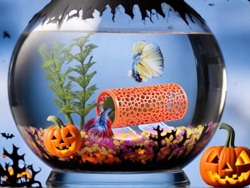 Abizoo Betta Tunnel Aquarium Cave Orange Hollow Coral Design, Betta Fish Toys Aquarium Ornament for Small Fish Shrimp Habitat Smooth Hammock Hideout Halloween Tank Decoration - color: Orange