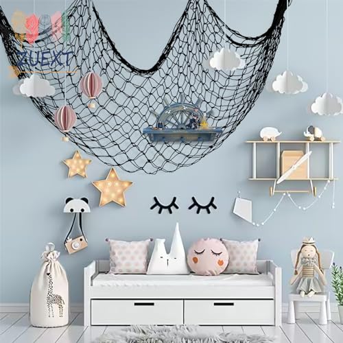 ZUEXT Decorative Fishing Net 80x40 Inch, 2 Pack Large Black Picture Fish Net, Wall Photo Hanging Fishnet for Nautical Mermaid Pirate Ocean Themed Hawaii Beach Under The Sea Party Decorations - color: Black, size: 80" x 40" - 2 Pack
