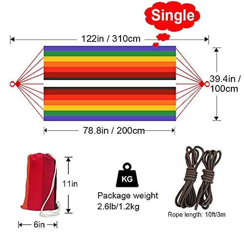 GOCAN Brazilian Single Hammock 1 Person Canvas 200X100cm Total Length 310cm Load 250kg Cotton Hammock for Garden Backyard Outdoor and Indoor - color: Full Color(single)