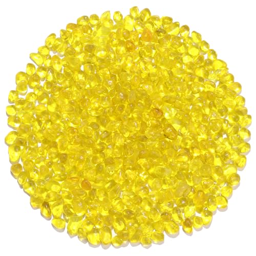 QYGL Yellow Clear Glass Pebbles 0.55LB, Tumbled Sea Glass Stones for Vase Fillers, Fish Tank Gravel, Aquarium Rocks, DIY Crafts, Plant Pots, Wedding & Home Decor, Transparent Glass Gemstones - color: Yellow