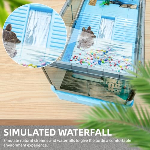 25.6x12.8x14.6 Turtle Tank Kit with Heat Lamp Filter and Wheels Aquatic Turtle Habitat and Aquarium for Small Turtles Hermit Crabs and Frogs Featuring Escape Proof Design and Easy Move Mobility Blue - color: Blue, size: 25.6x12.8x14.6 Inch