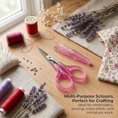 PAFASON Small Craft Scissors Set Straight Precision Fine Tip All Purpose for Scrapbooking Quilting Sewing Knitting Embroidery Cross Stitch Crochet Thread Yarn Paper Fabric Detail Cutting, Safety Case - style: American
