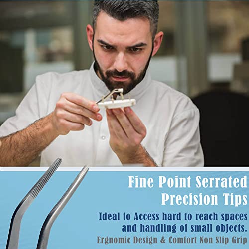 Lab Tweezers High Precision Forceps, 6" (15.2 cm), Fine Strong Angled Point tweezers, Stainless Steel - size: 6" Angled