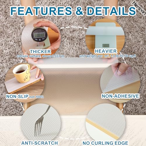 Hersvin Shelf Liners, 23.6x196.9 Inch EVA Non-Adhesive Drawer Mats, Cupboard Pad, Kitchen Cabinet Lining Fridge Cushion for Home Office (Clear/Dot, 60x500cm) - color: Clear Dot, size: 23.6"W x 197"L