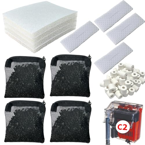 2 Aquarium Filter Media Kits Compatible with Fluval C2 (30 Gal) Aquarium Power Filter, Includes 4 Pack Foam Pads, 4 Pack Tarpaulins, 4 Pack Activated Carbons and 1 Pack Ceramic Ring - size: C2 Series
