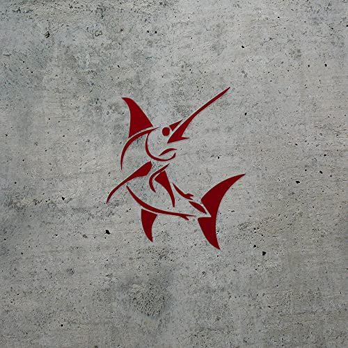 2 Pcs - Decal Stickers of Stylized Marlin Fish (Burgundy) Premium Waterproof Vinyl Decal Stickers for Laptop Phone Accessory Helmet Car Window Mug Tuber Cup Door Wall Decoration ANDSKUS512501RE070722 - color: Burgundy, size: 3.8'' x 4.4''