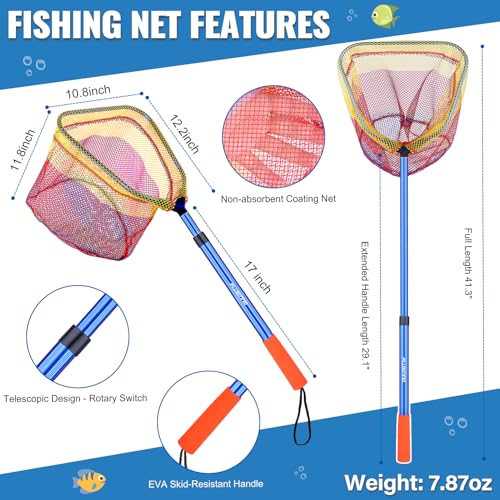 PLUSINNO Kids Fishing Pole with Spincast Reel Telescopic Fishing Rod Combo Full Kits for Boys, Girls, and Adults - color: Blue (with Fishing Net), size: 4FT / 1.2M