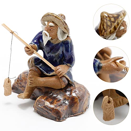 3 PCS Fisherman Statue Fishing Ornament Bonsai Accessory Tree Pot Chinese Clay Man Ceramic Garden Decoration Fish Tank Bonsai Garden Decoration