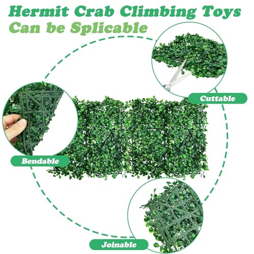 PINVNBY 2 PCS Hermit Crab Climbing Toys Hermit Crab Climbing Wall with Suction Cups Plastic Faux Grass Mat Hermit Crab Accessories for Hermit Crab Tank Decor (24 x 16 Inch)