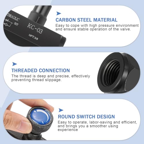2 Pcs Hydraulic Flow Control Valve KC-03 3/8" NPT Threaded Throttle Check Valve 3000PSI Carbon Steel Hydraulic