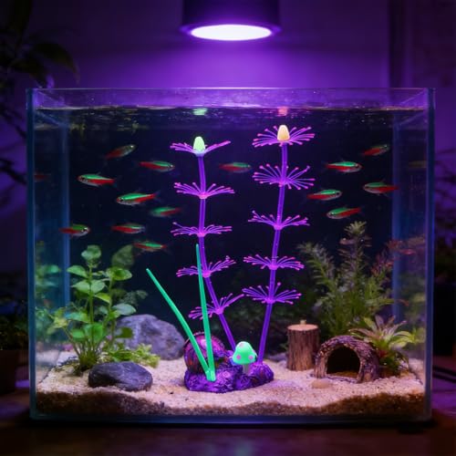 Soft Silicone long Coral Decor with Dynamic Swaying Motion, Weighted Base Aquarium Ornament for Lifelike Reef Aesthetic in Freshwater Saltwater Fish Tank, Safe Shelter for Invertebrates (Purple) - color: Purple