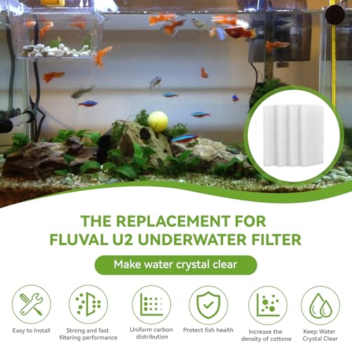 4 Pcs Aquarium Bio Sponge Foam Filter Pads Compatible with Fluval U2 Underwater Filter Foam Sponge Pad, Aquarium Underwater Filter Accessories, Compatible for Aquarium, Fish Tank, White, A486