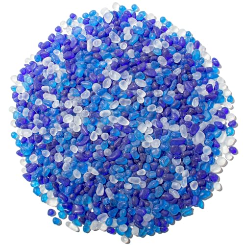 Keedolla 0.5 Lb Colorful Blue Sea Glass Pebbles Aquarium Gravel Fish Tank Rocks Small Frosted Glass Gemstones for Fish Turtle Tank, Vase Fillers, DIY Crafts, Succulent Plants Decor, 6-9mm - color: Clear & Blue Mix, size: 0.5 LB