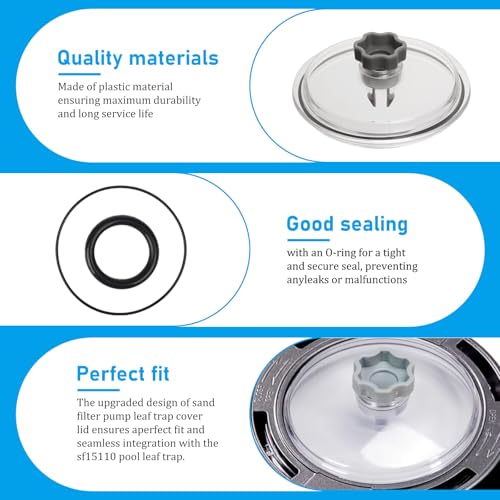 SF15110 Pool Leaf Trap Cover Lid with O-Rings and Valve, Fits Intex 11823, SF80110-2, SF80110-1, ECO15110-2 Models, 12 Inch Sand Filter Pump Replacement Parts